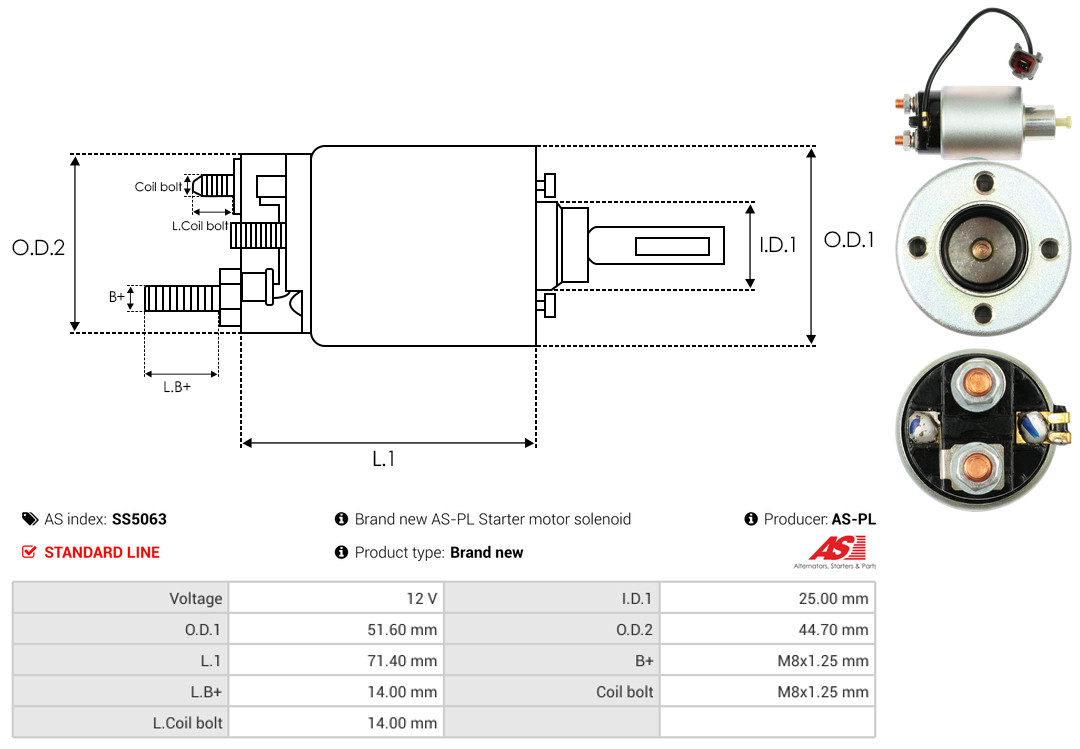 Solenoid Switch, starter - SS5063 AS-PL