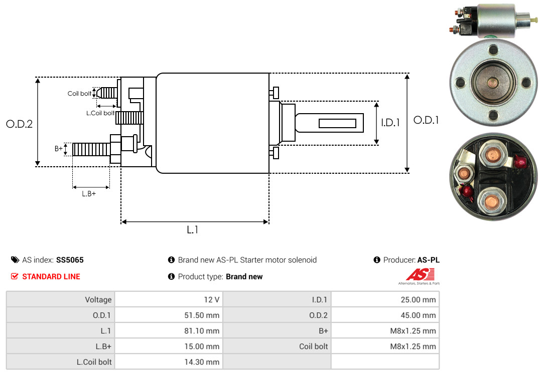 Solenoid Switch, starter - SS5065 AS-PL