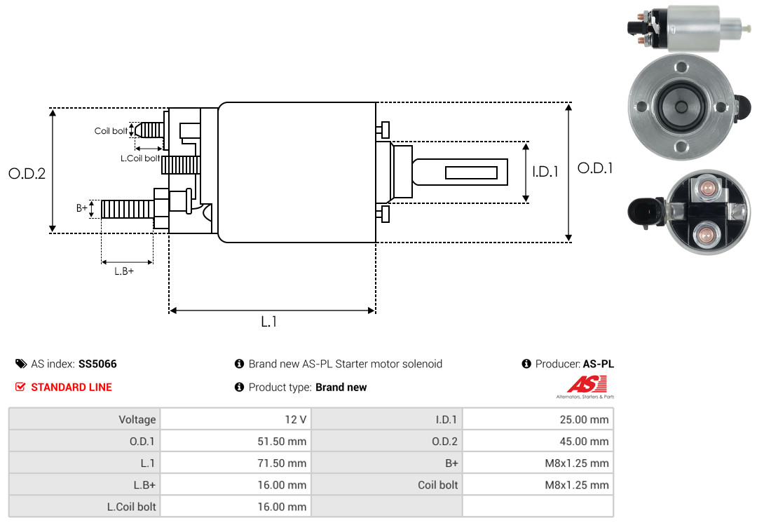 Solenoid Switch, starter - SS5066 AS-PL