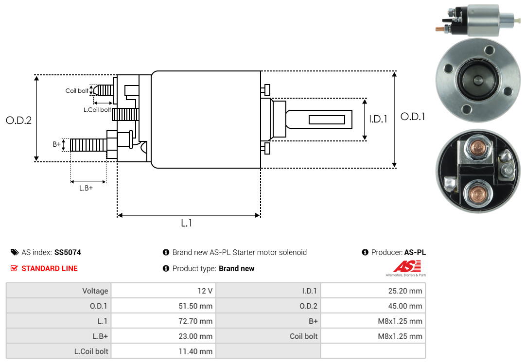 Solenoid Switch, starter - SS5074 AS-PL