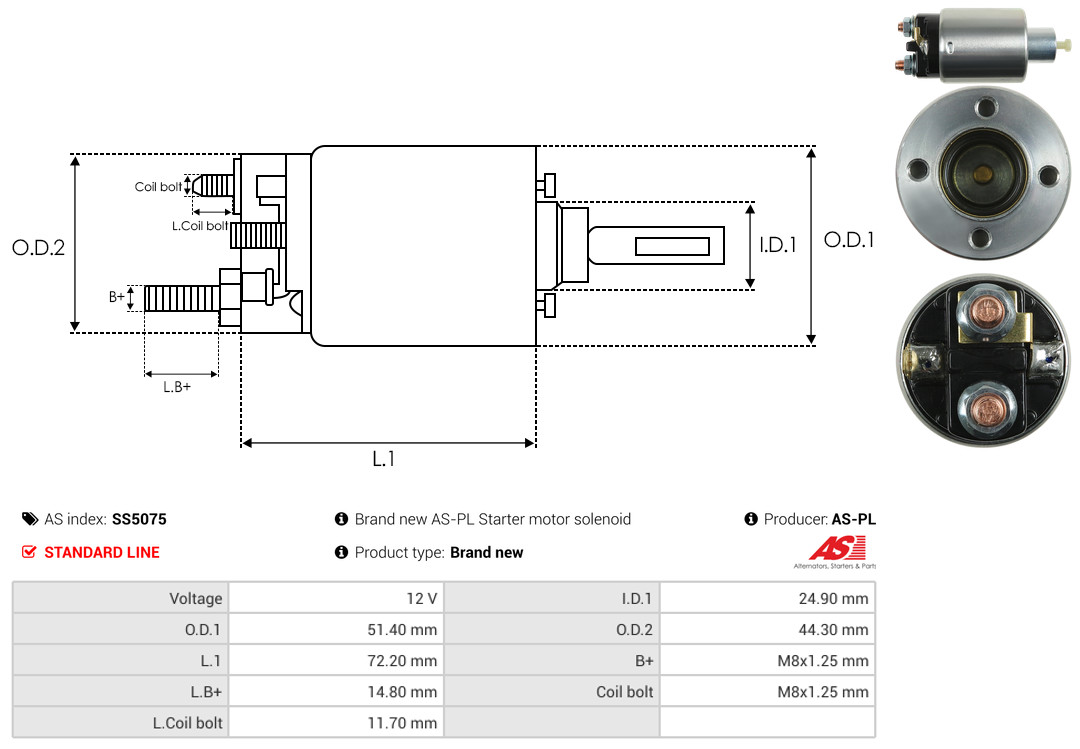 Solenoid Switch, starter - SS5075 AS-PL