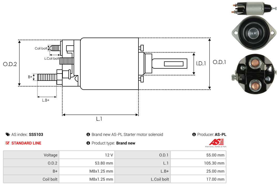 Solenoid Switch, starter - SS5103 AS-PL