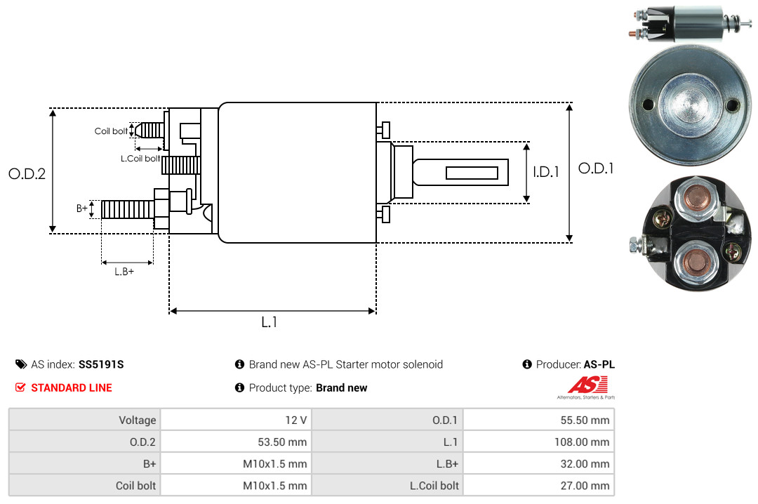 Solenoid Switch, starter - SS5191S AS-PL