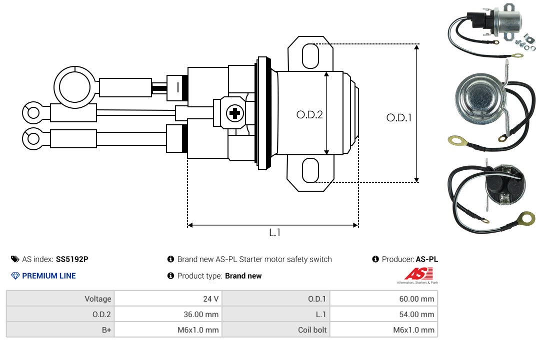 Solenoid Switch, starter - SS5192P AS-PL