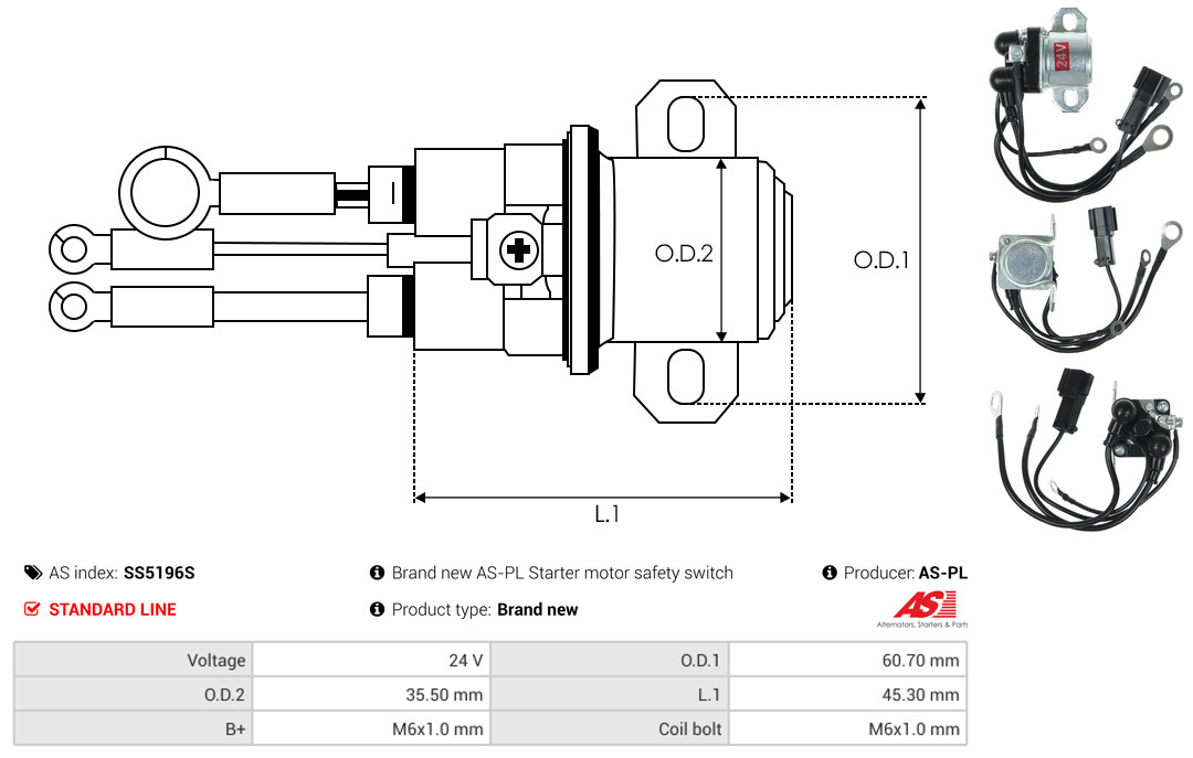 Solenoid Switch, starter - SS5196S AS-PL