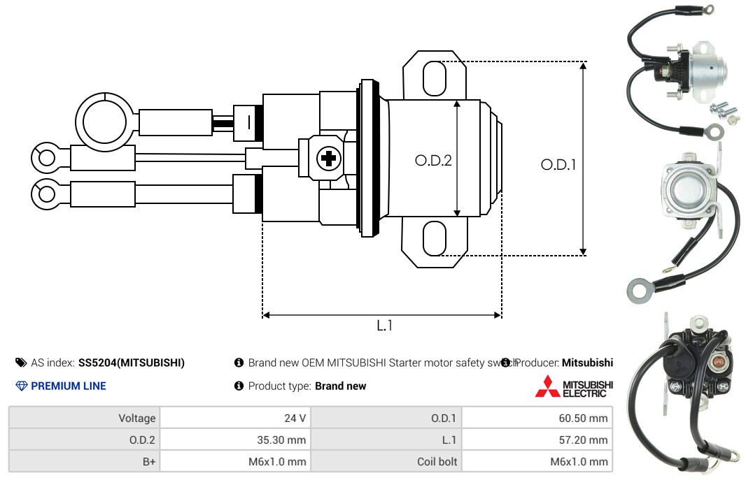 Solenoid Switch, starter - SS5204(MITSUBISHI) AS-PL