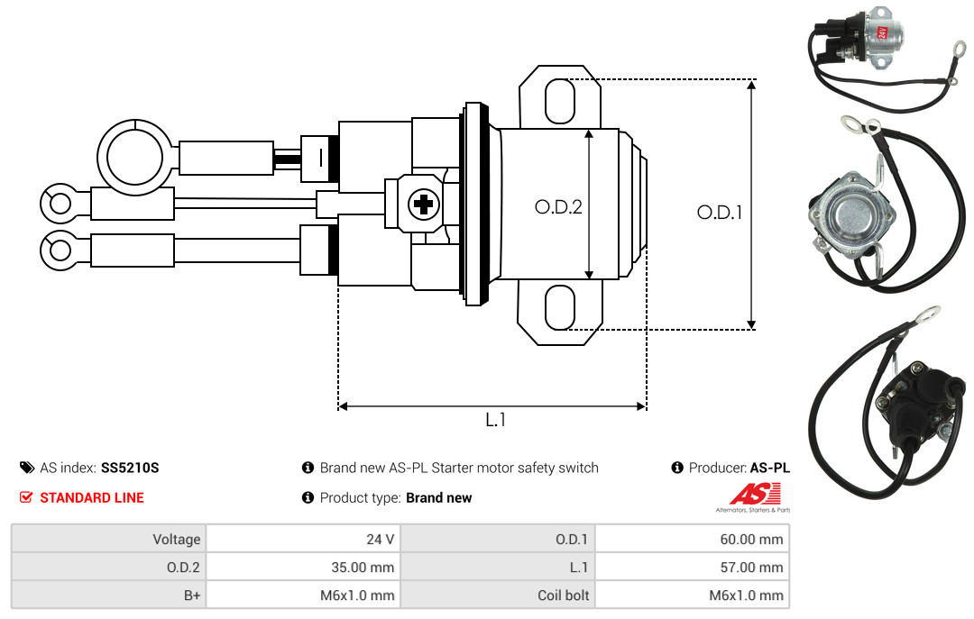 Solenoid Switch, starter - SS5210S AS-PL