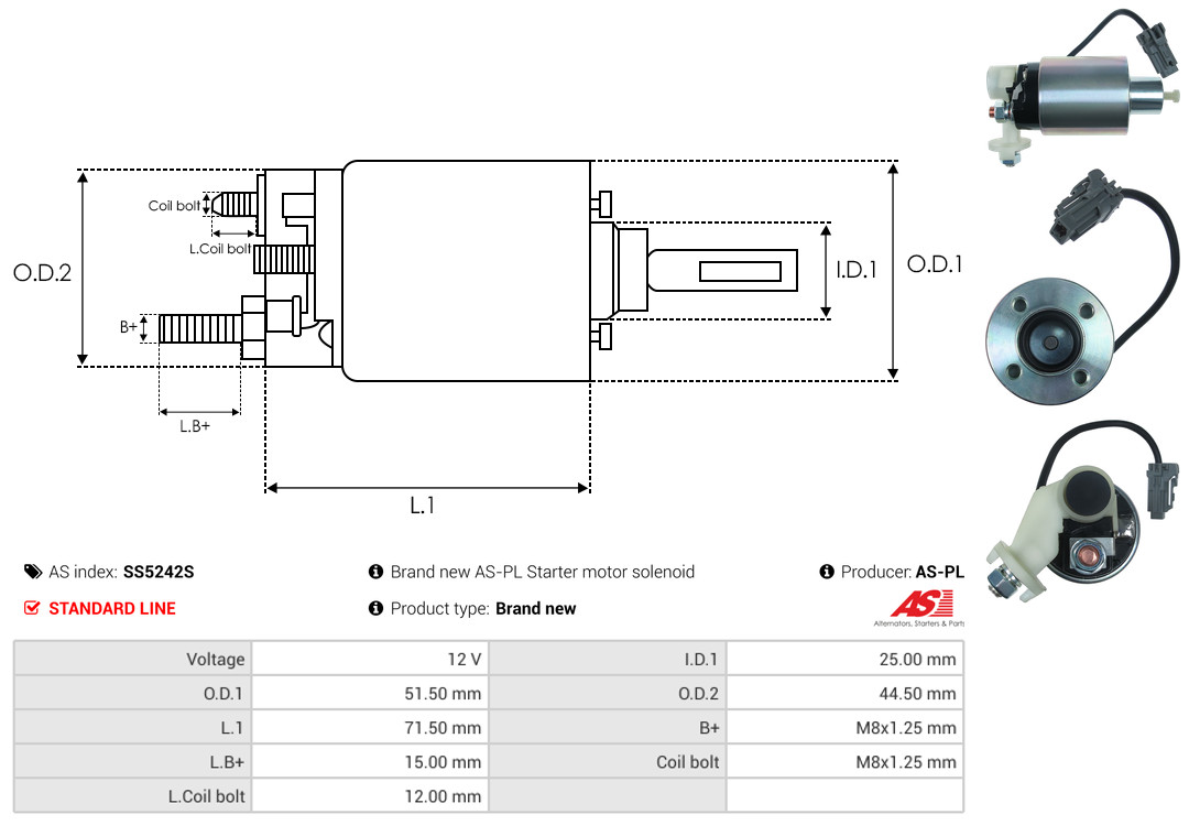 Solenoid Switch, starter - SS5242S AS-PL