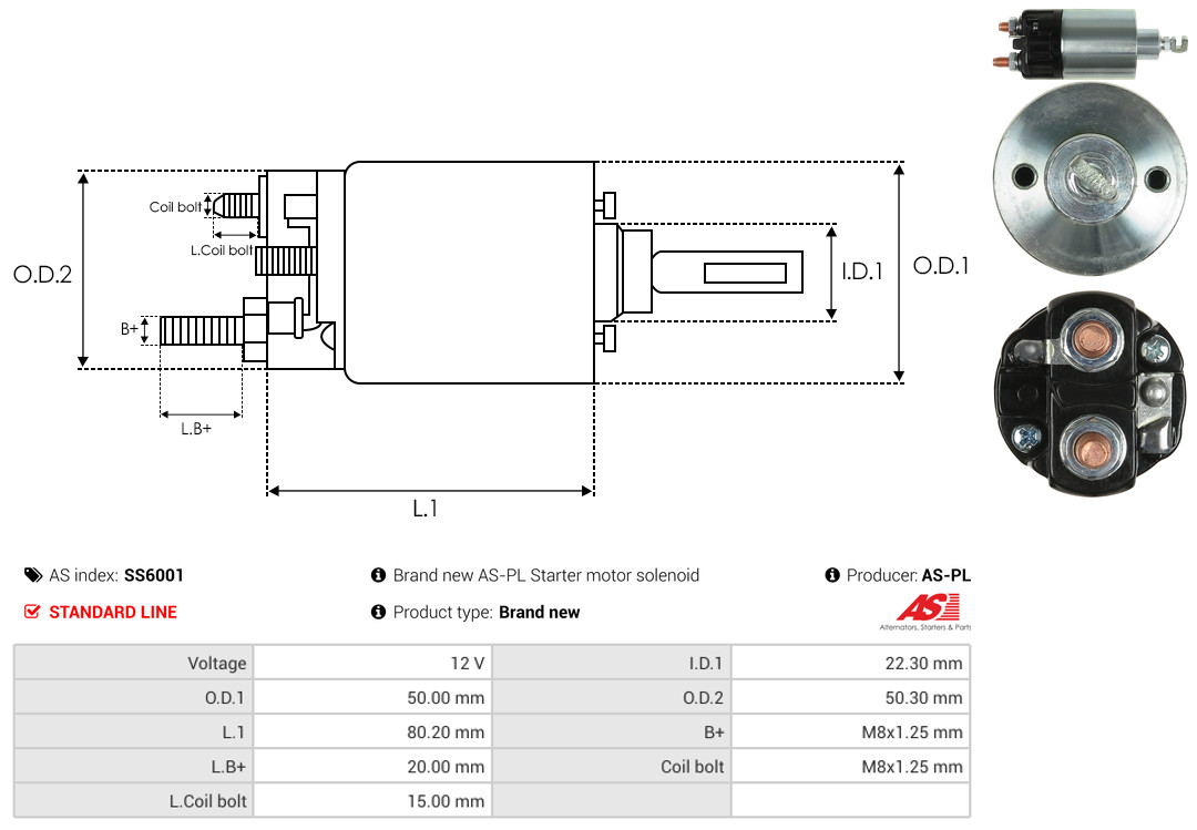 Solenoid Switch, starter - SS6001 AS-PL