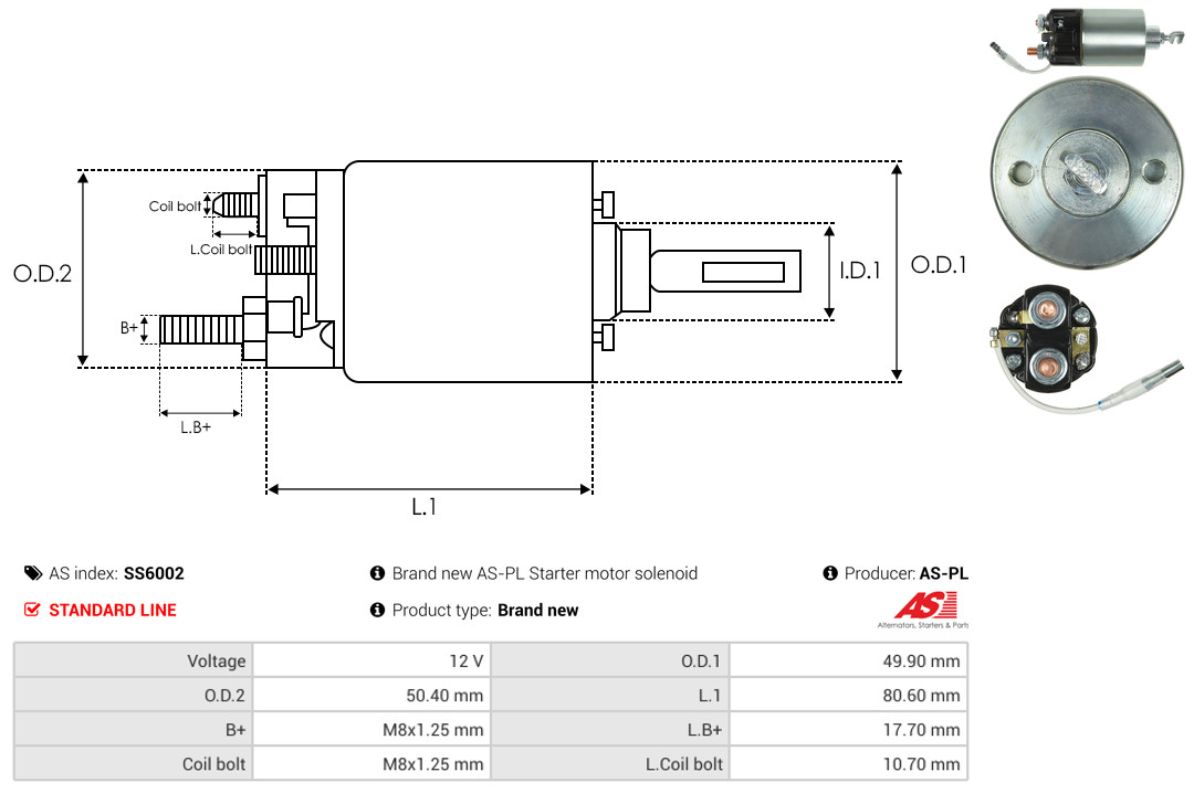Solenoid Switch, starter - SS6002 AS-PL