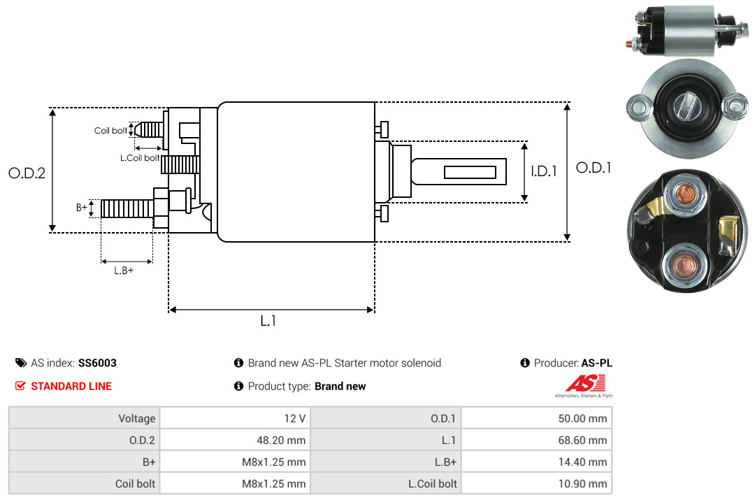 Solenoid Switch, starter - SS6003 AS-PL