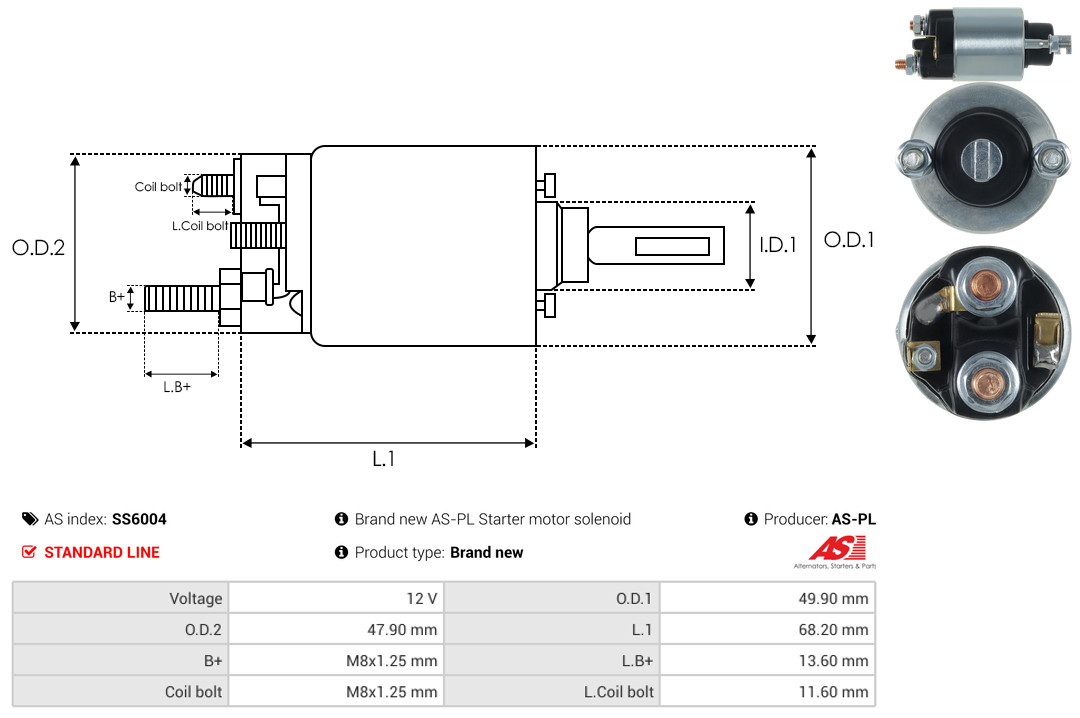 Solenoid Switch, starter - SS6004 AS-PL