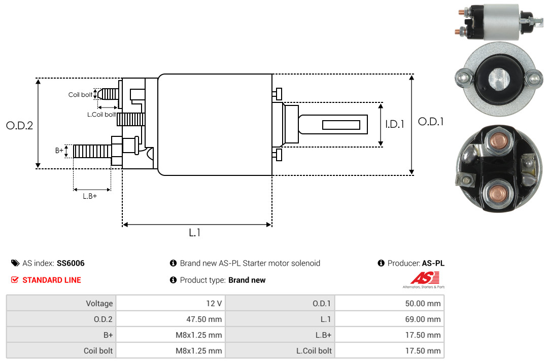Solenoid Switch, starter - SS6006 AS-PL