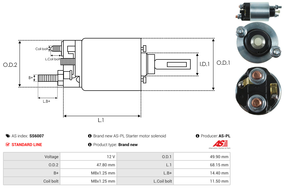 Solenoid Switch, starter - SS6007 AS-PL