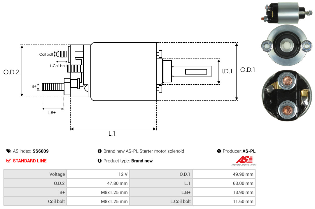 Solenoid Switch, starter - SS6009 AS-PL