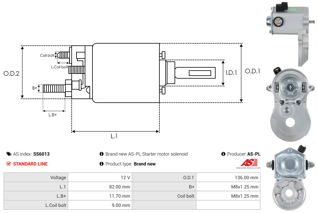 Solenoid Switch, starter - SS6013 AS-PL