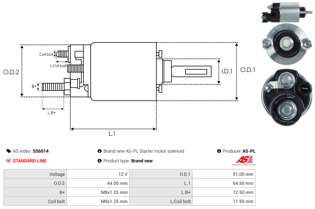 Solenoid Switch, starter - SS6014 AS-PL