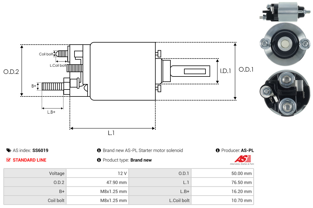 Solenoid Switch, starter - SS6019 AS-PL