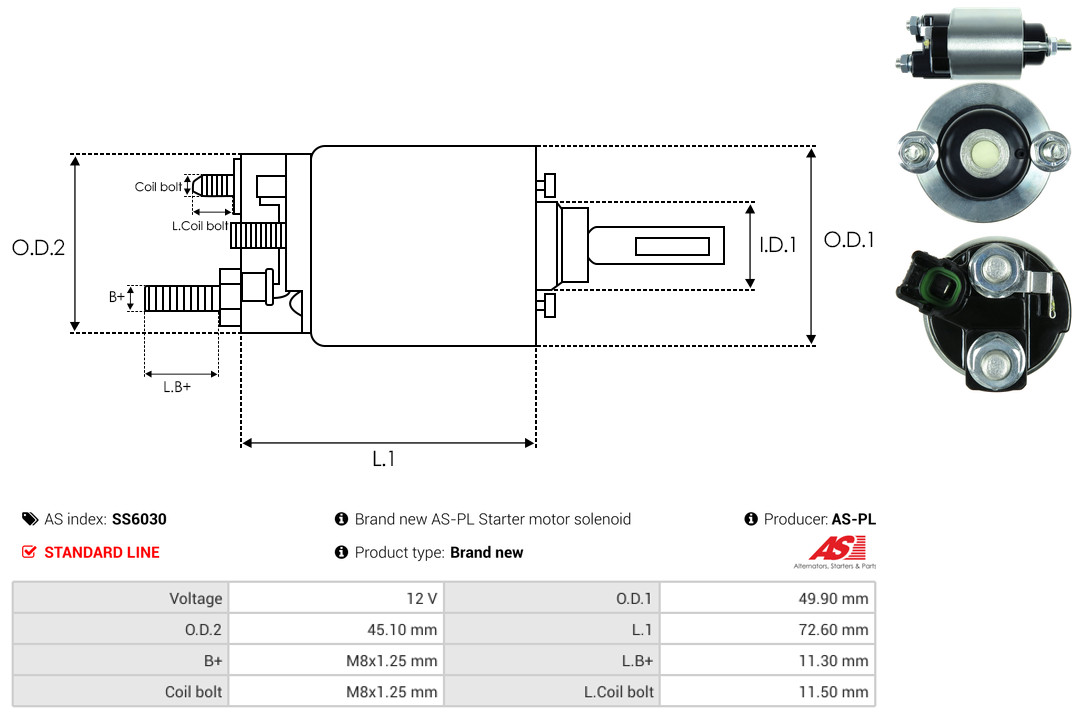 Solenoid Switch, starter - SS6030 AS-PL