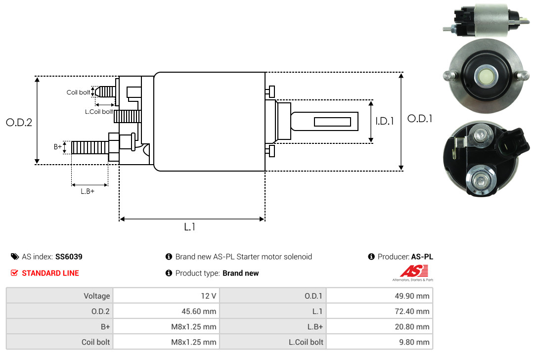 Solenoid Switch, starter - SS6039 AS-PL