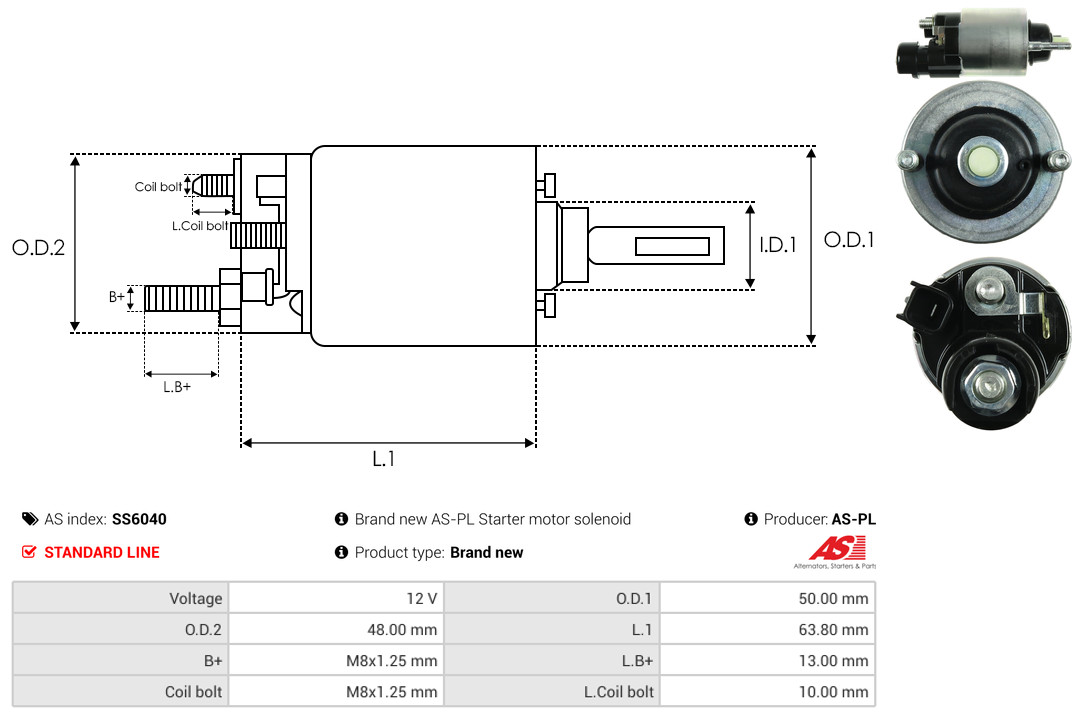 Solenoid Switch, starter - SS6040 AS-PL