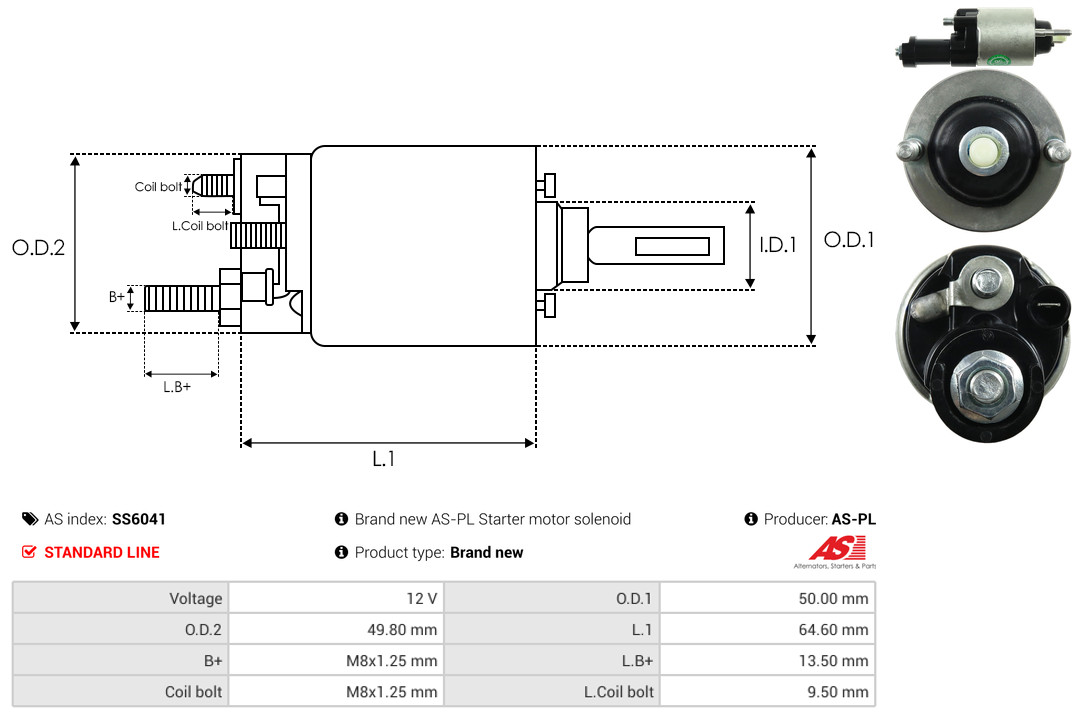 Solenoid Switch, starter - SS6041 AS-PL