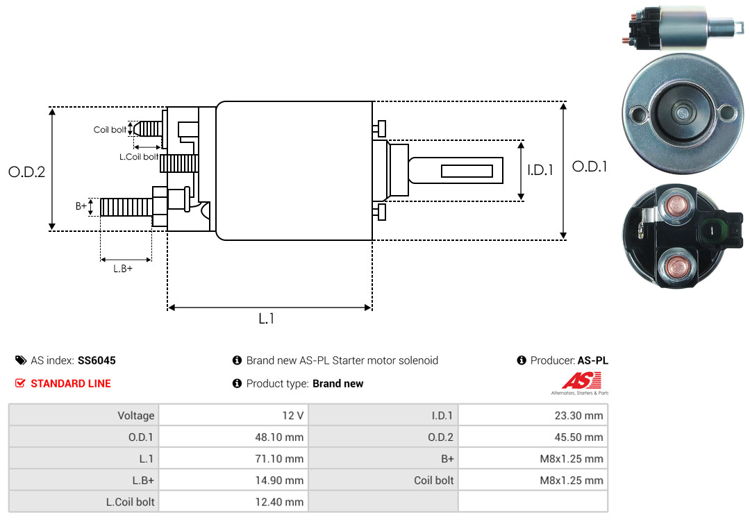 Solenoid Switch, starter - SS6045 AS-PL