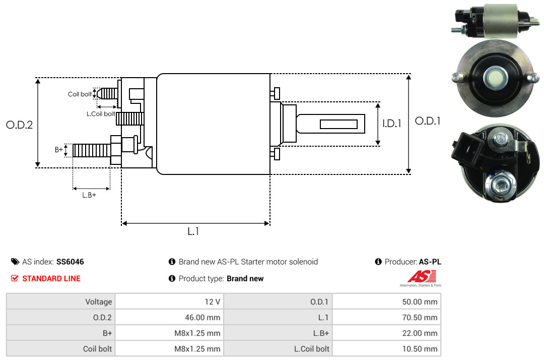 Solenoid Switch, starter - SS6046 AS-PL