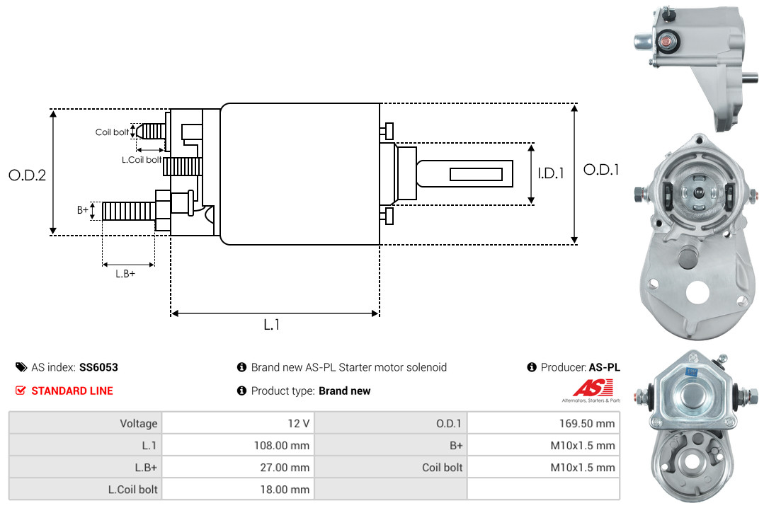 Solenoid Switch, starter - SS6053 AS-PL