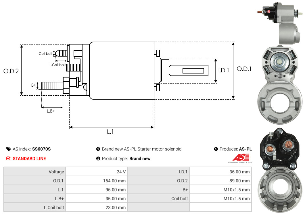 Solenoid Switch, starter - SS6070S AS-PL