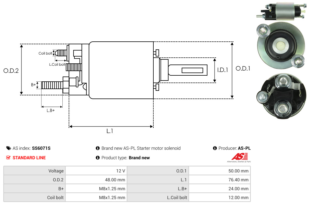 Solenoid Switch, starter - SS6071S AS-PL