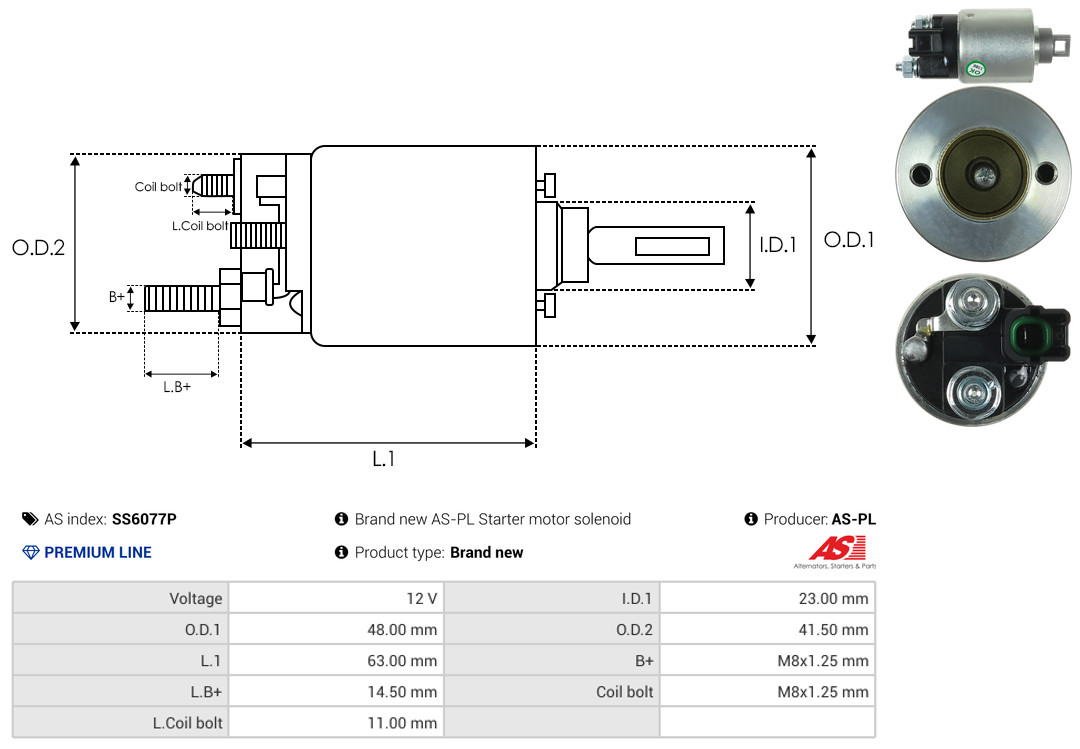Solenoid Switch, starter - SS6077P AS-PL