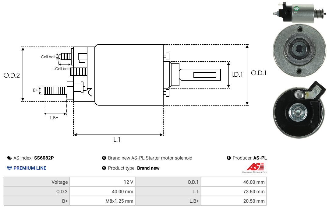 Solenoid Switch, starter - SS6082P AS-PL