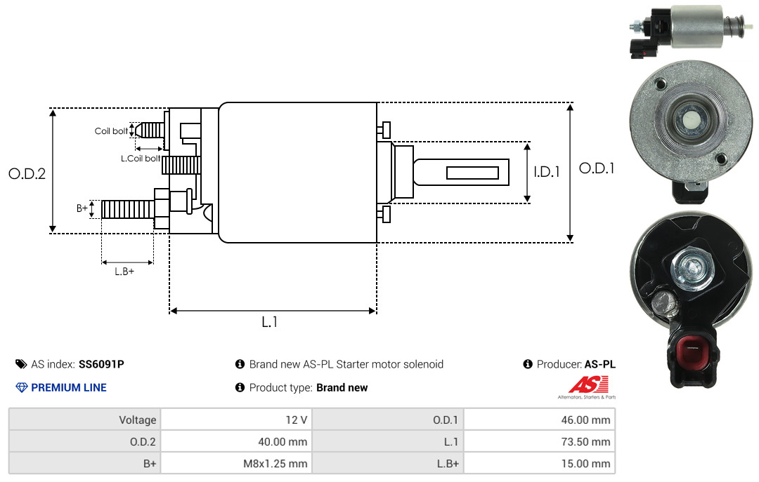 Solenoid Switch, starter - SS6091P AS-PL