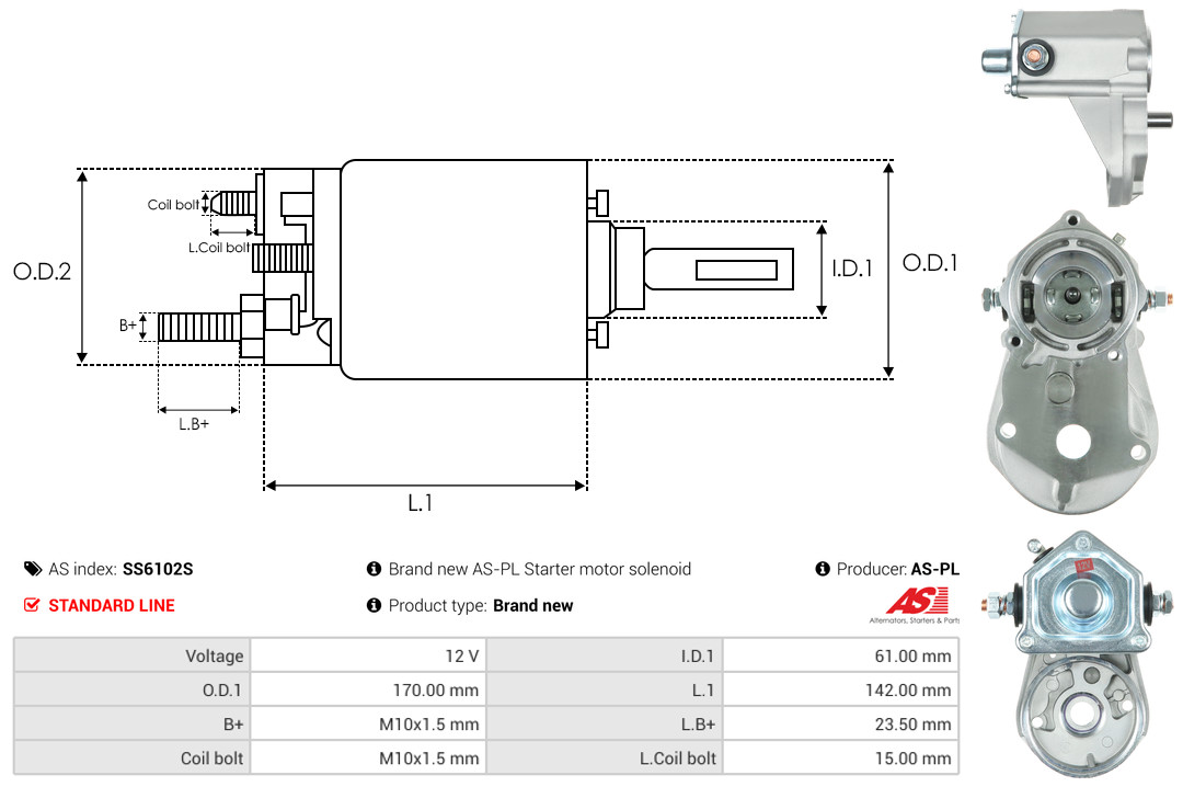 Solenoid Switch, starter - SS6102S AS-PL
