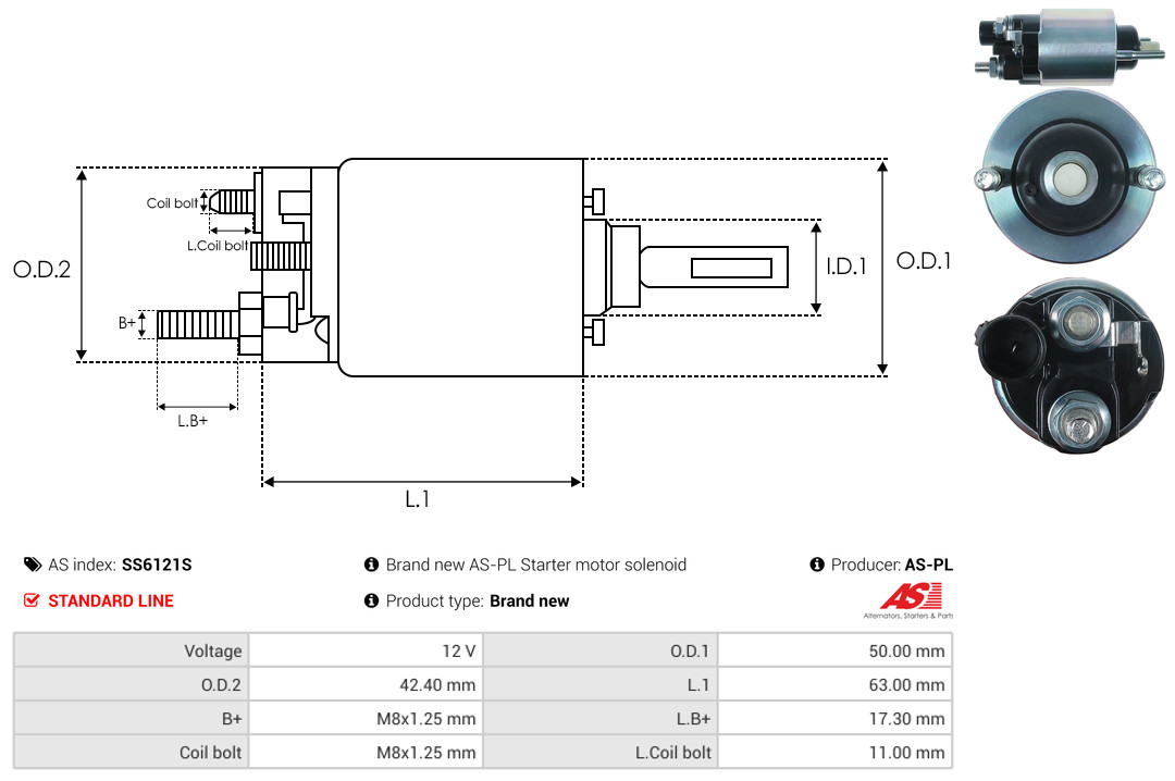 solenoidinis jungiklis, starteris - SS6121S AS-PL