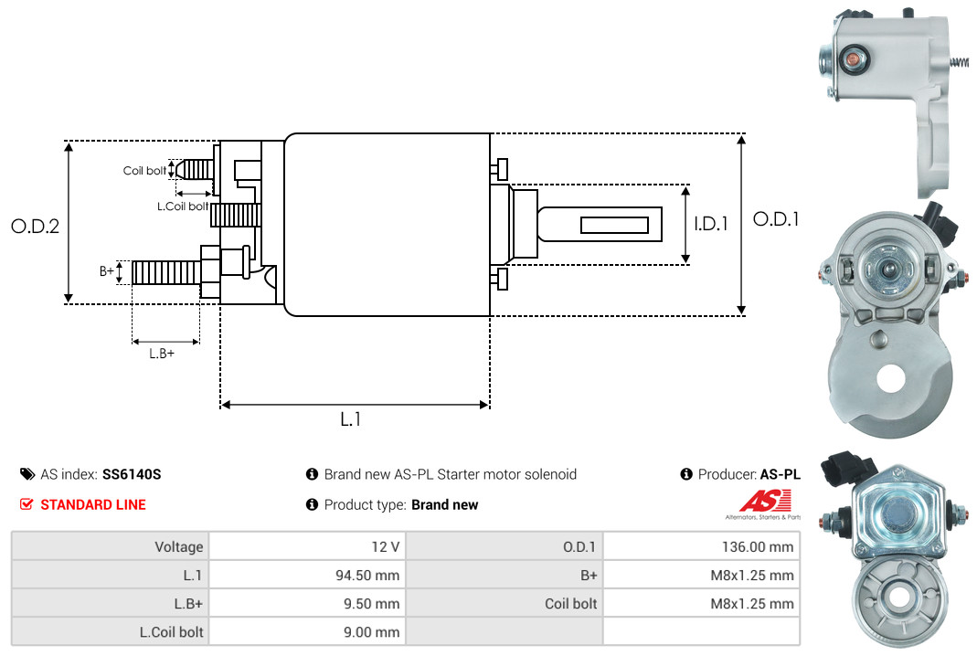 Solenoid Switch, starter - SS6140S AS-PL