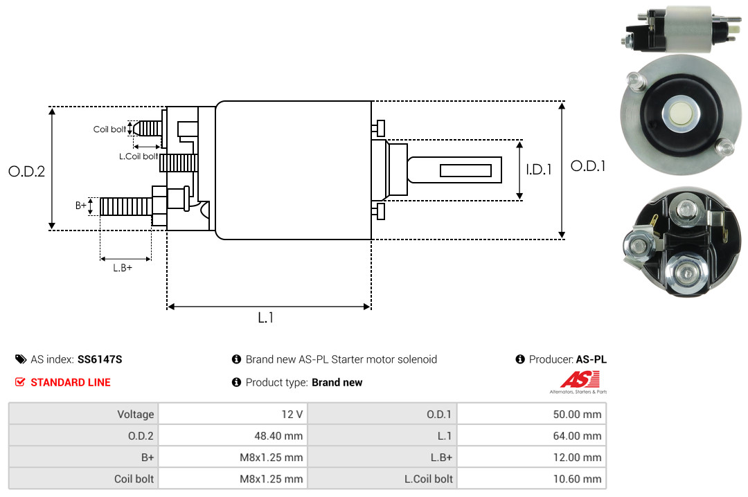 Solenoid Switch, starter - SS6147S AS-PL