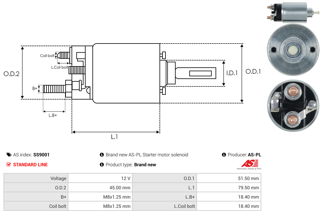 Solenoid Switch, starter - SS9001 AS-PL