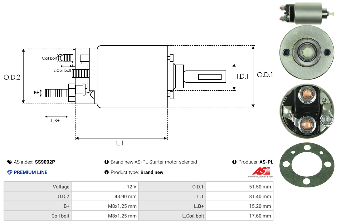 Solenoid Switch, starter - SS9002P AS-PL