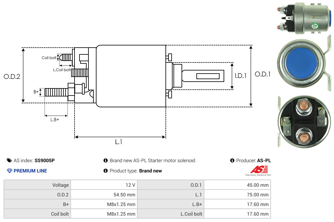 Solenoid Switch, starter - SS9005P AS-PL