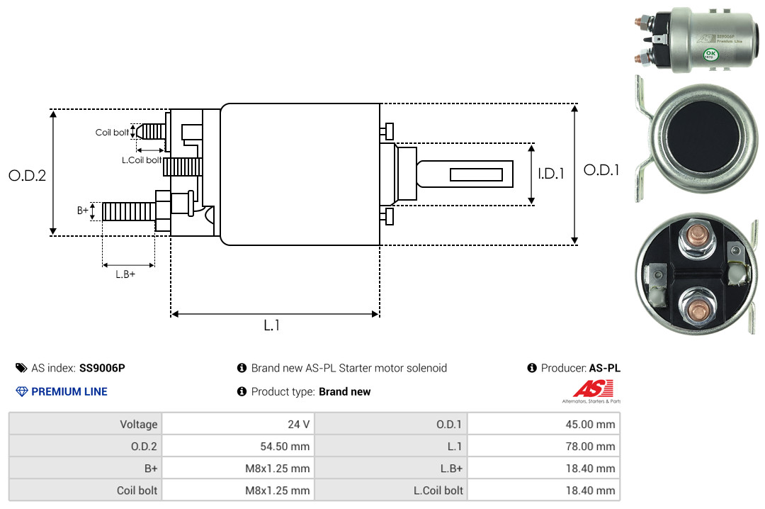 Solenoid Switch, starter - SS9006P AS-PL