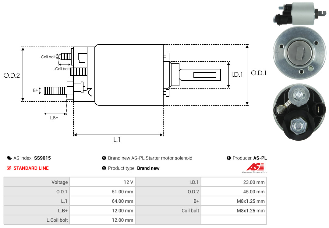 Solenoid Switch, starter - SS9015 AS-PL