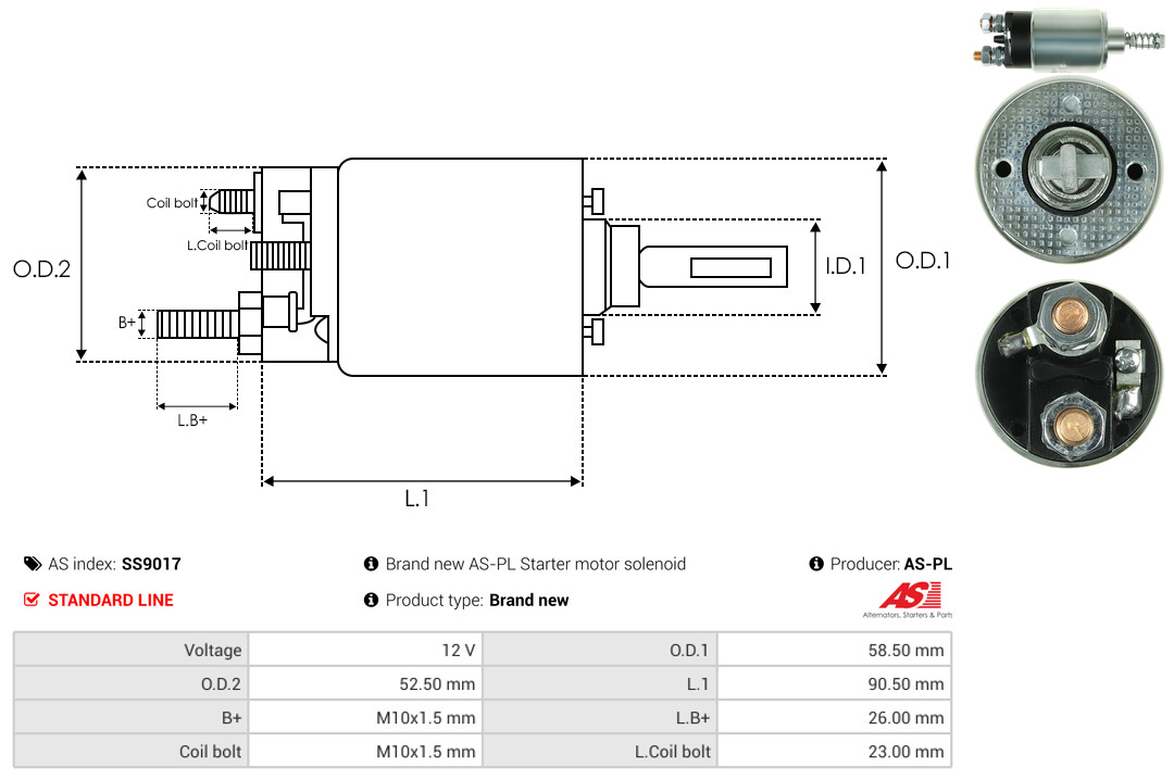 Solenoid Switch, starter - SS9017 AS-PL