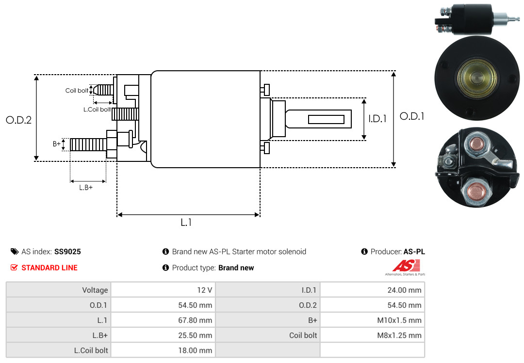 Solenoid Switch, starter - SS9025 AS-PL