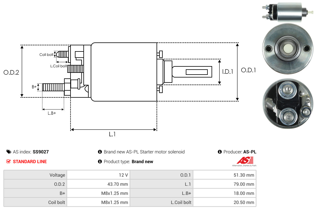 Solenoid Switch, starter - SS9027 AS-PL