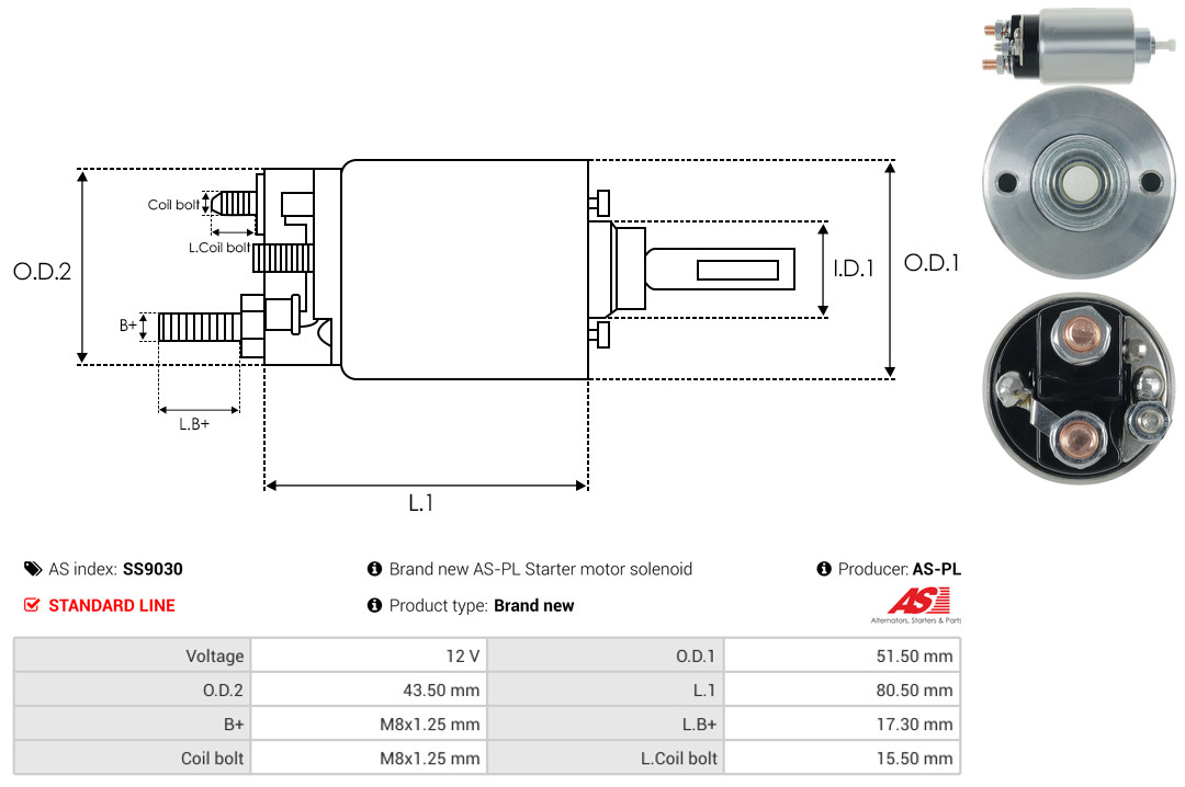 Solenoid Switch, starter - SS9030 AS-PL