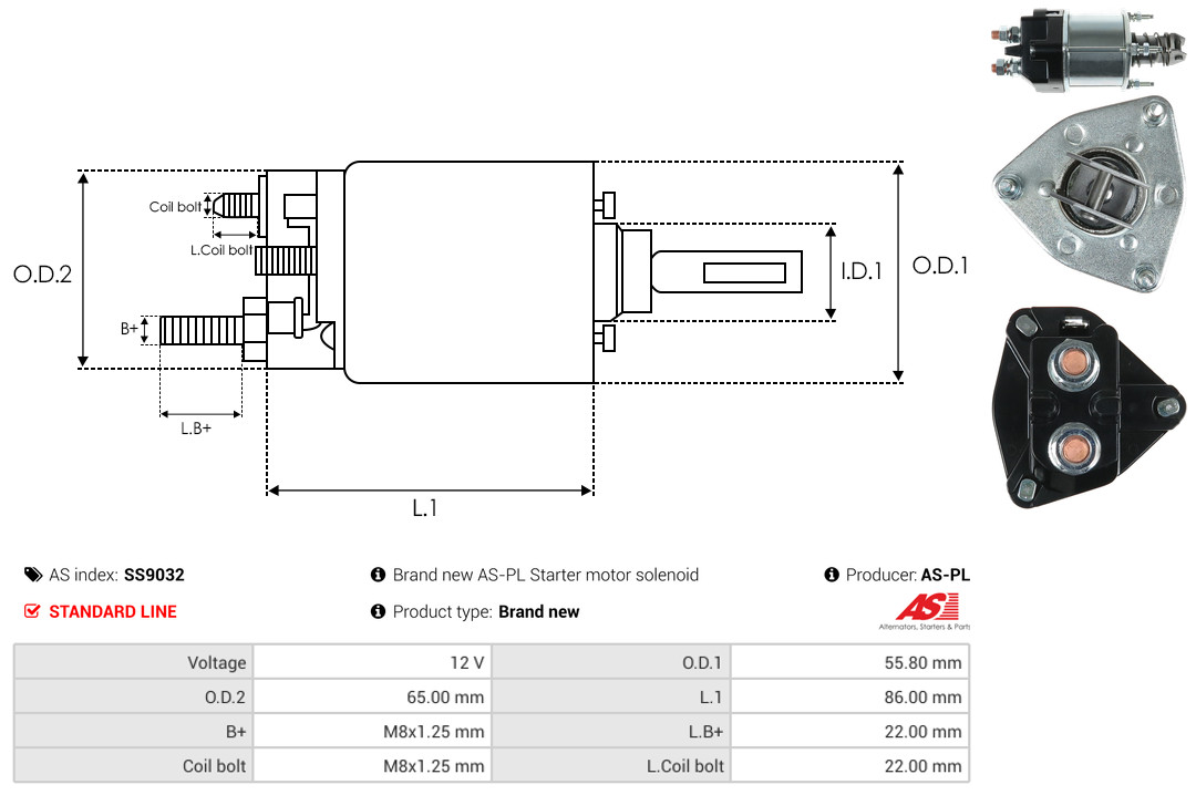 Solenoid Switch, starter - SS9032 AS-PL