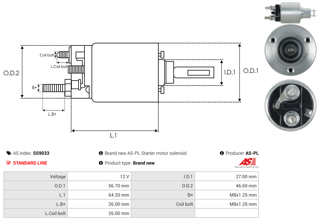 Solenoid Switch, starter - SS9033 AS-PL