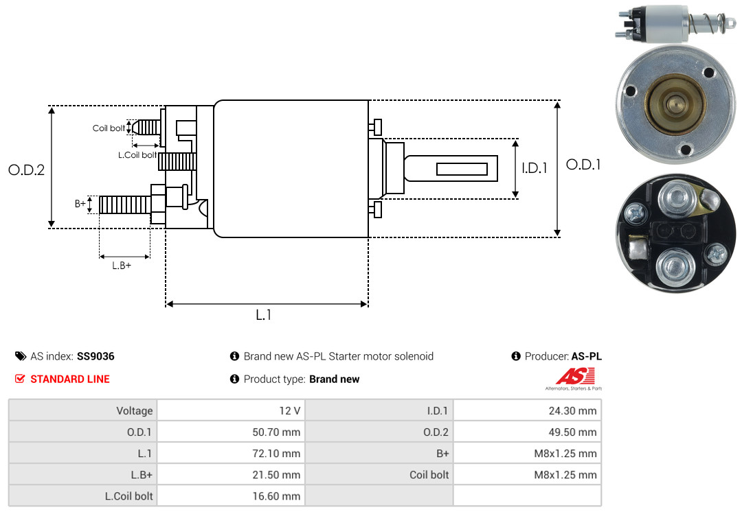 Solenoid Switch, starter - SS9036 AS-PL